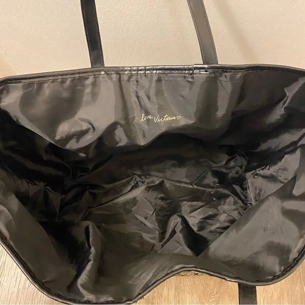Victoria's Secret Stripe Sequin Carryall Tote beach Bag Black Red Silver Large